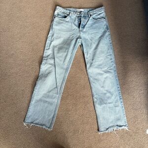 Zara Blue Straight Leg Jeans with Frayed Hem